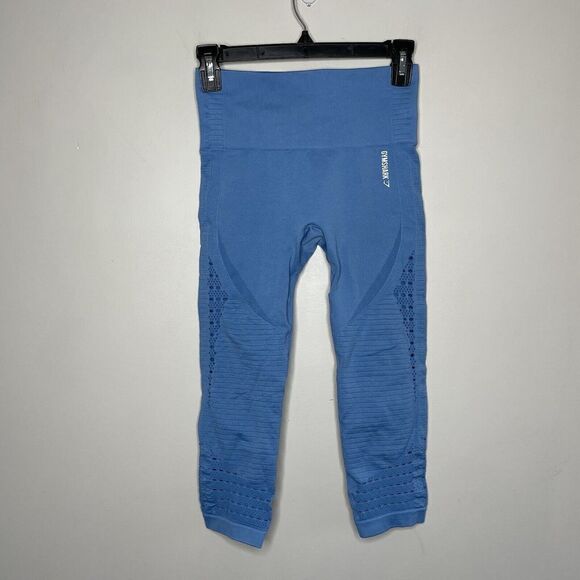 GYMSHARK Leggings Womens Small Blue Energy Crop High Waisted Athletic Workout - Picture 1 of 7